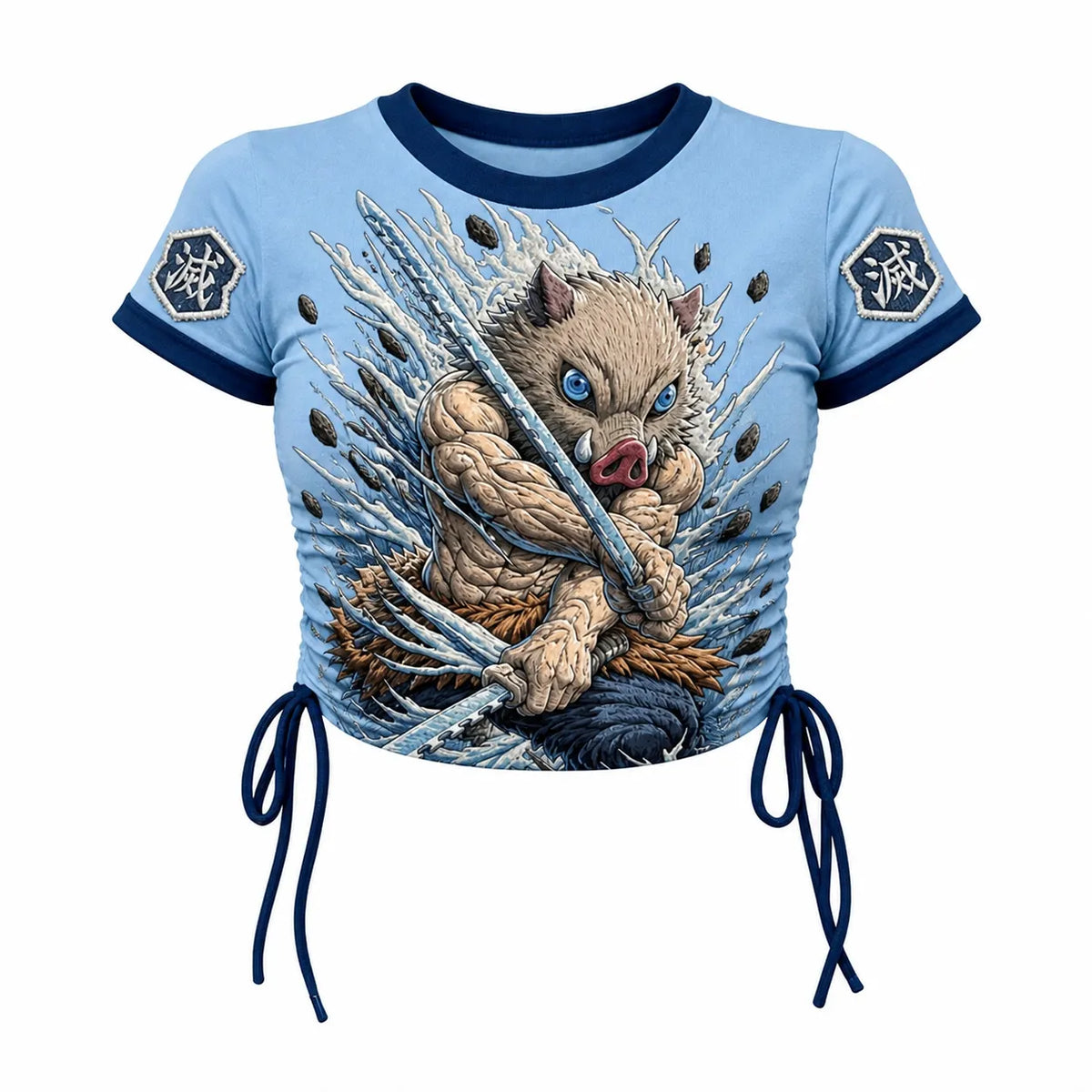 KNY Women's Slim-Fit Short-Sleeve T-Shirt With Anime Print And Side Drawstrings