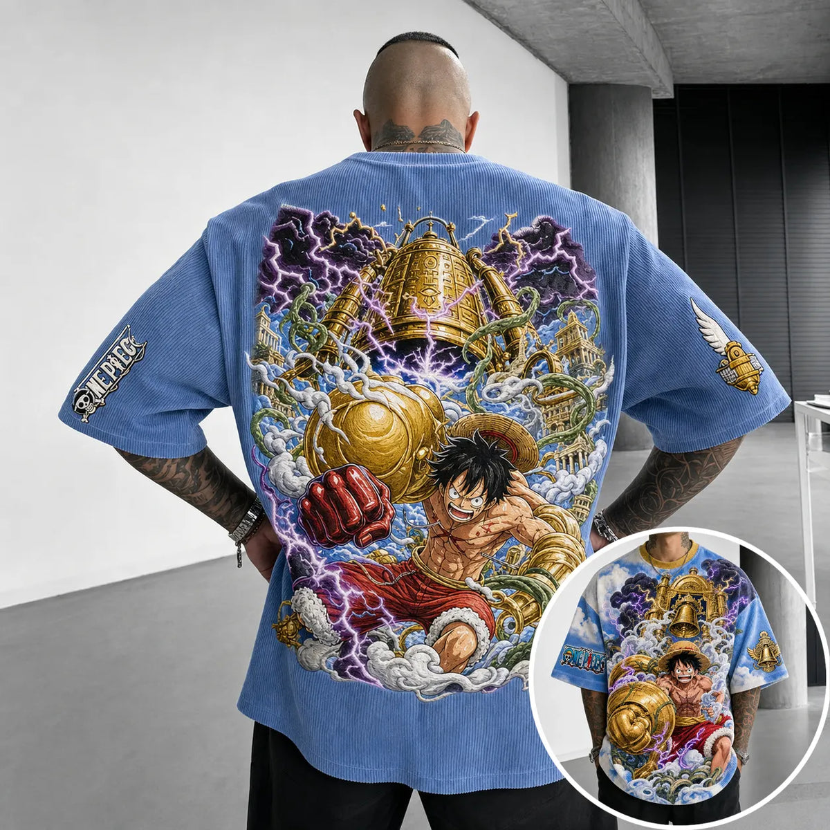 One Piece Unisex Short-Sleeve Corduroy T-Shirt With Anime Print