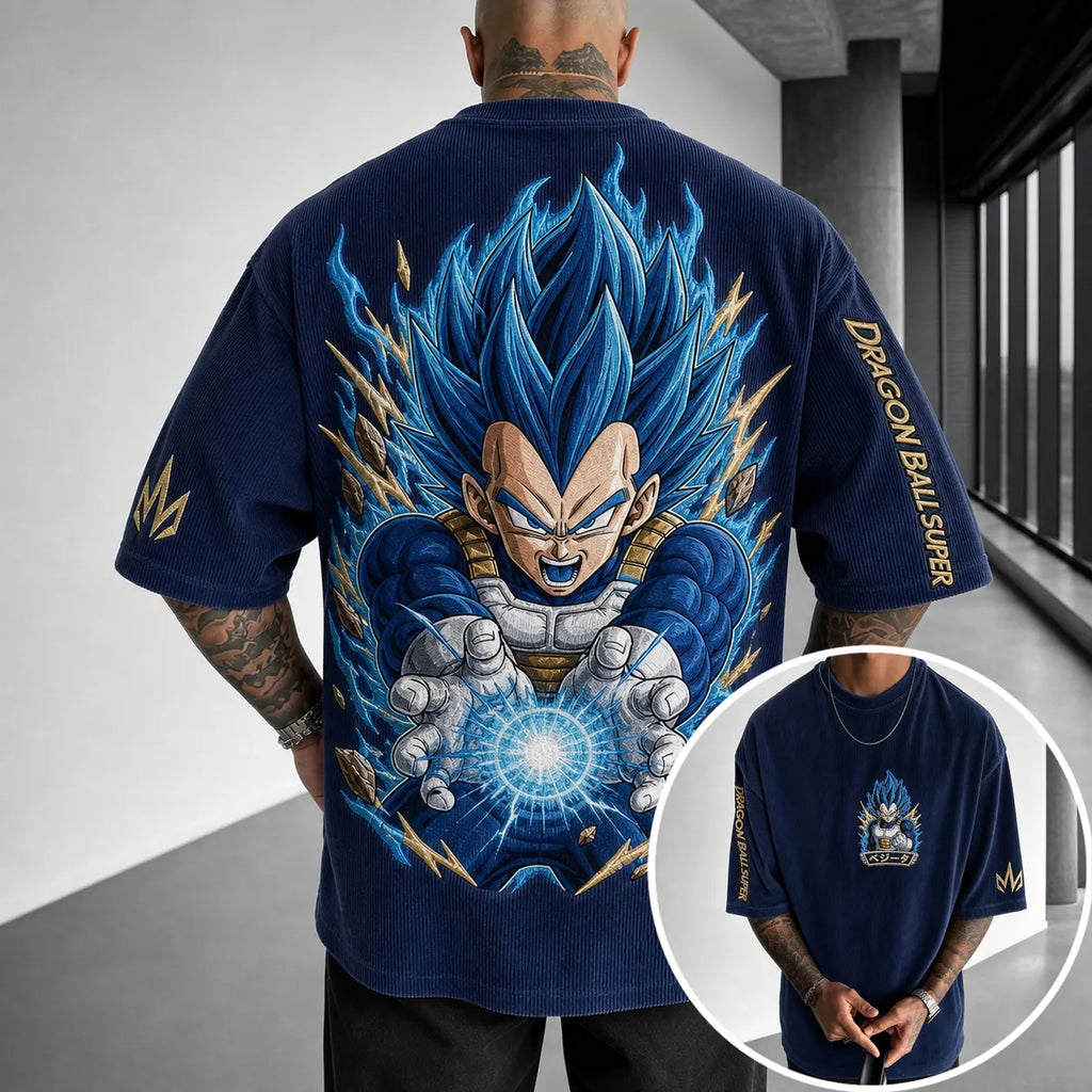 Dragon Ball Unisex Loose-Fit Rock Band Vertical Stripe T-Shirt