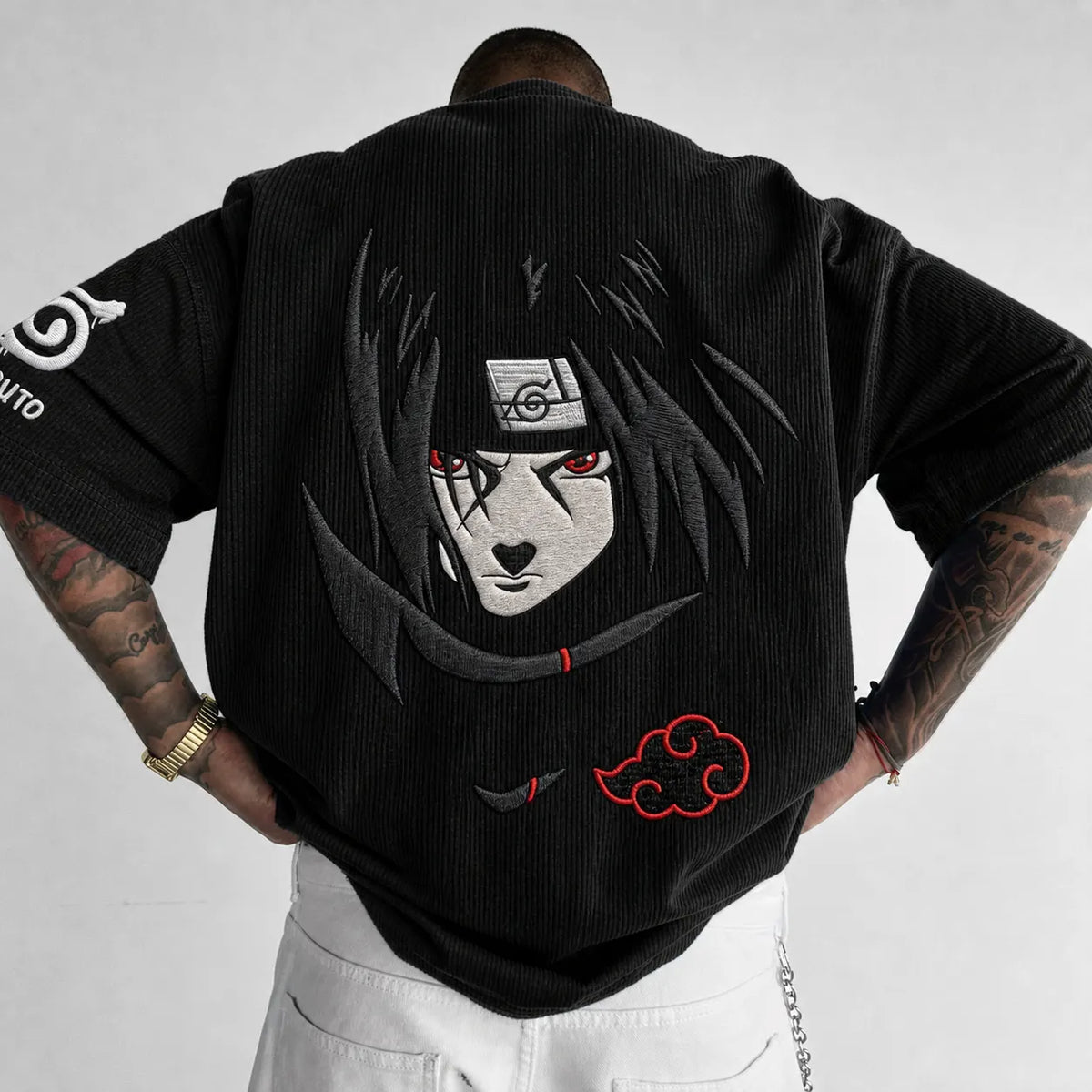 NINDO Unisex Anime-Style Retro Corduroy Oversized T-Shirt