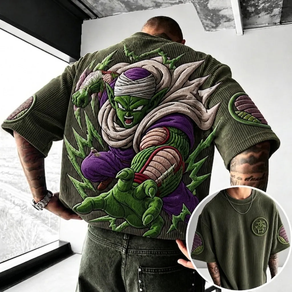 Dragon Ball Unisex Anime-Style Retro Corduroy Oversized T-Shirt