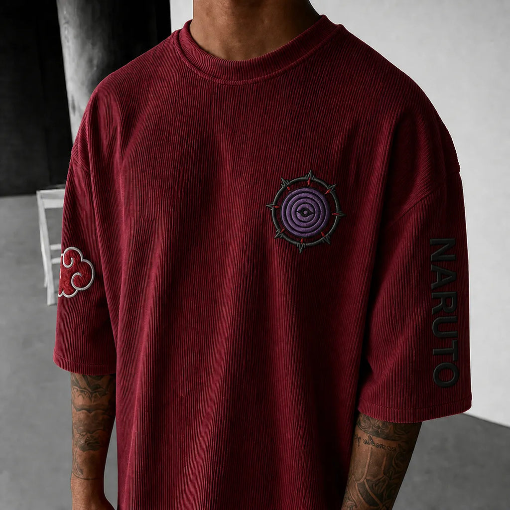 NINDO Unisex Anime-Style Retro Corduroy Oversized T-Shirt