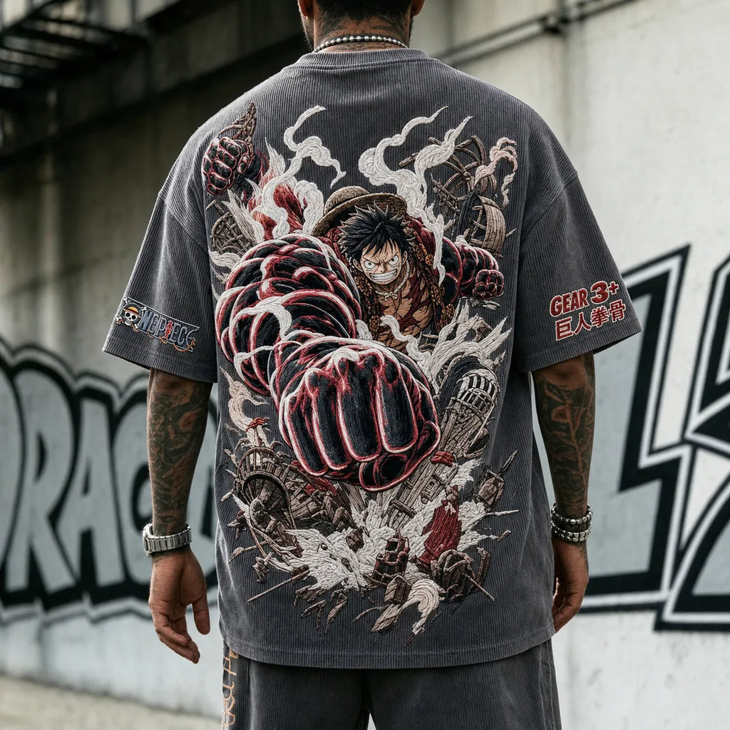 One Piece Unisex Short-Sleeve Corduroy T-Shirt With Anime Print