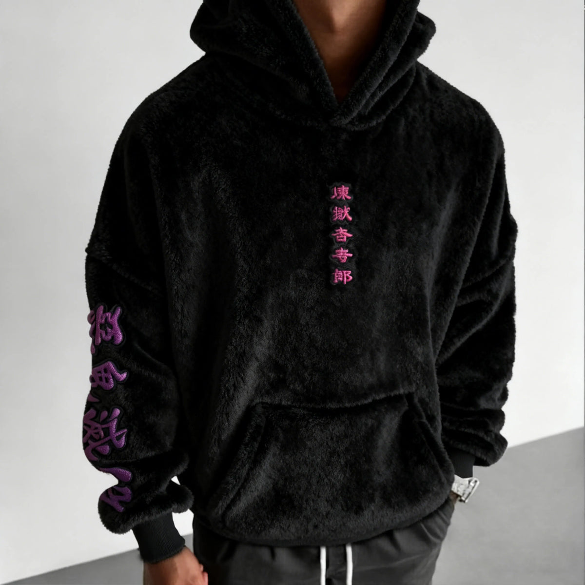 KNY Color-blocked Corduroy Hooded Sweatshirt