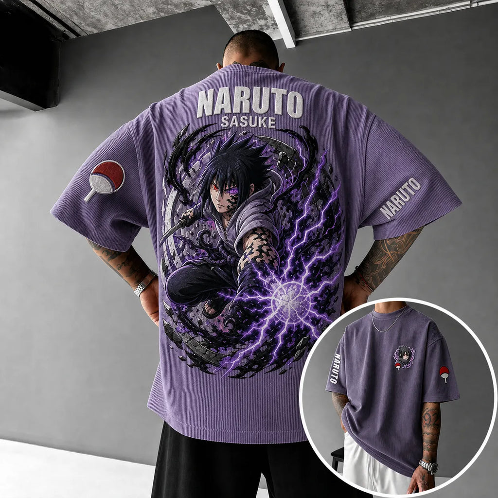 NINDO Unisex Anime-Style Retro Corduroy Oversized T-Shirt