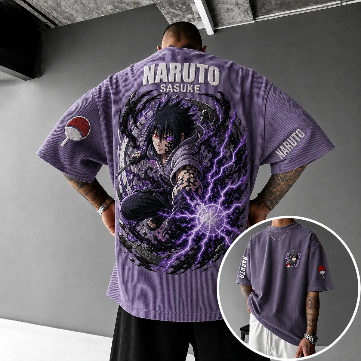 NINDO Unisex Anime-Style Retro Corduroy Oversized T-Shirt