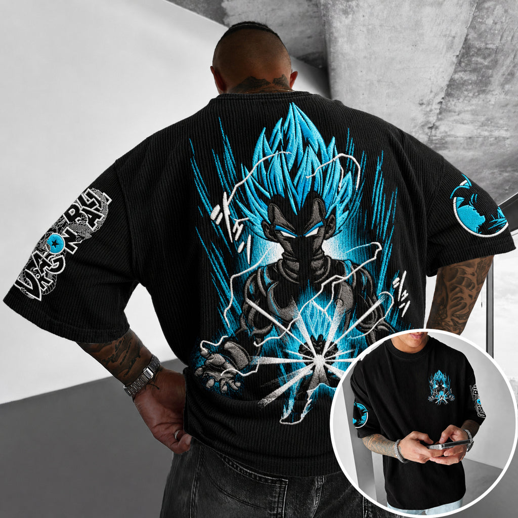Dragon Ball Unisex Anime-Style Retro Corduroy Oversized T-Shirt