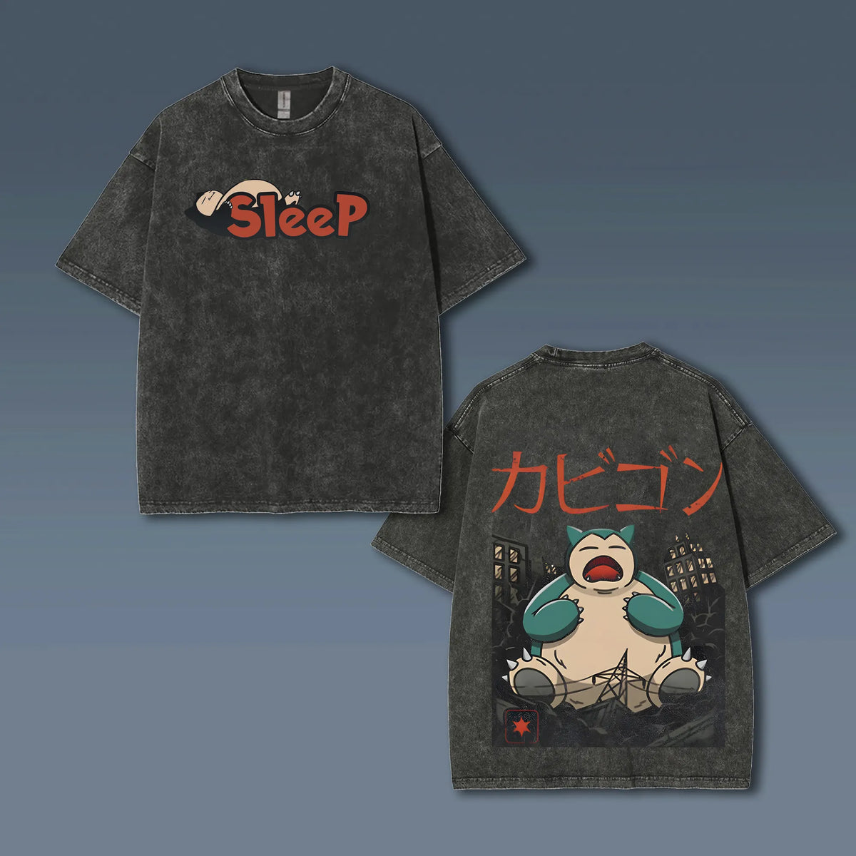 PKM-Unisex Anime Style Vintage Washed T-Shirt