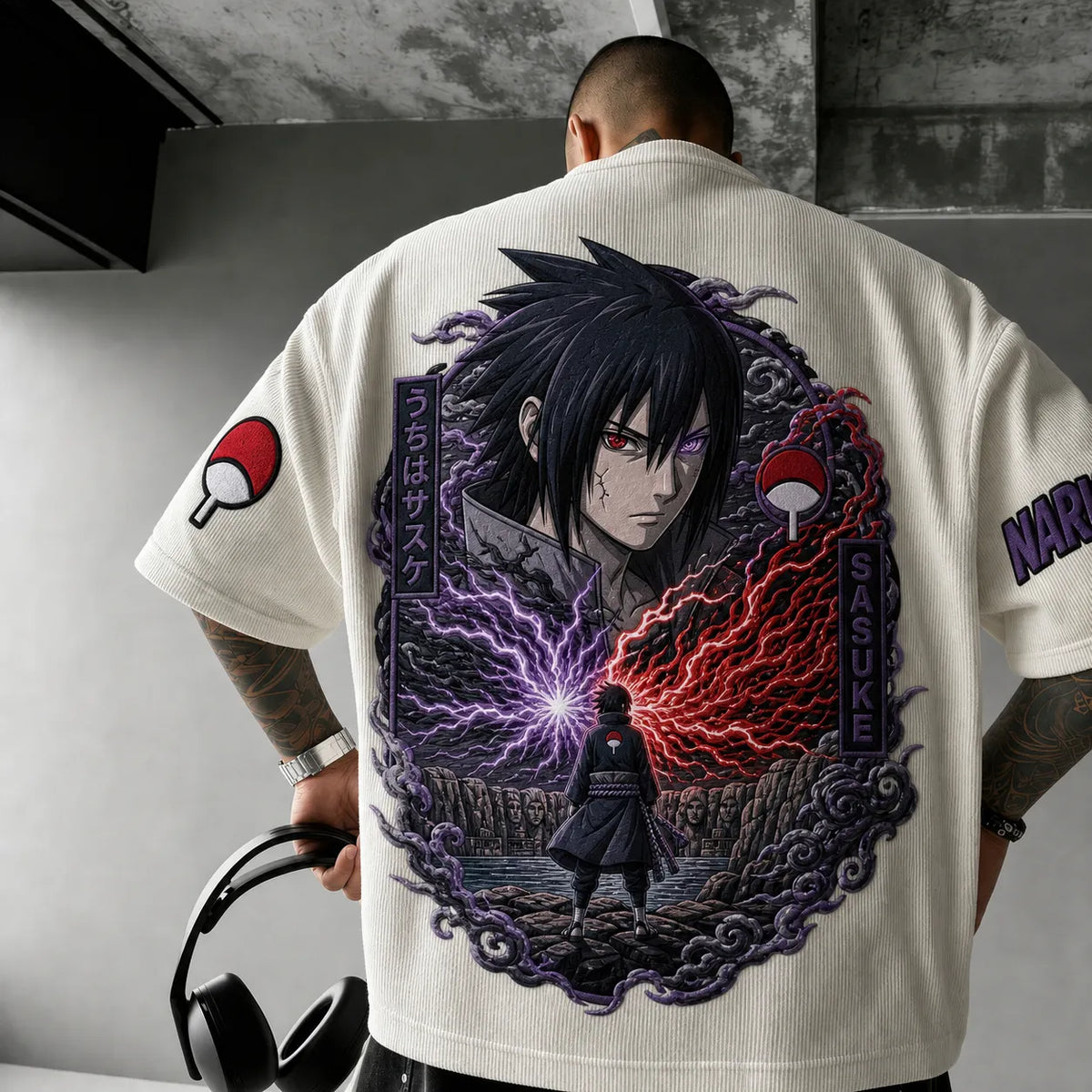 NINDO Unisex Anime-Style Retro Corduroy Oversized T-Shirt