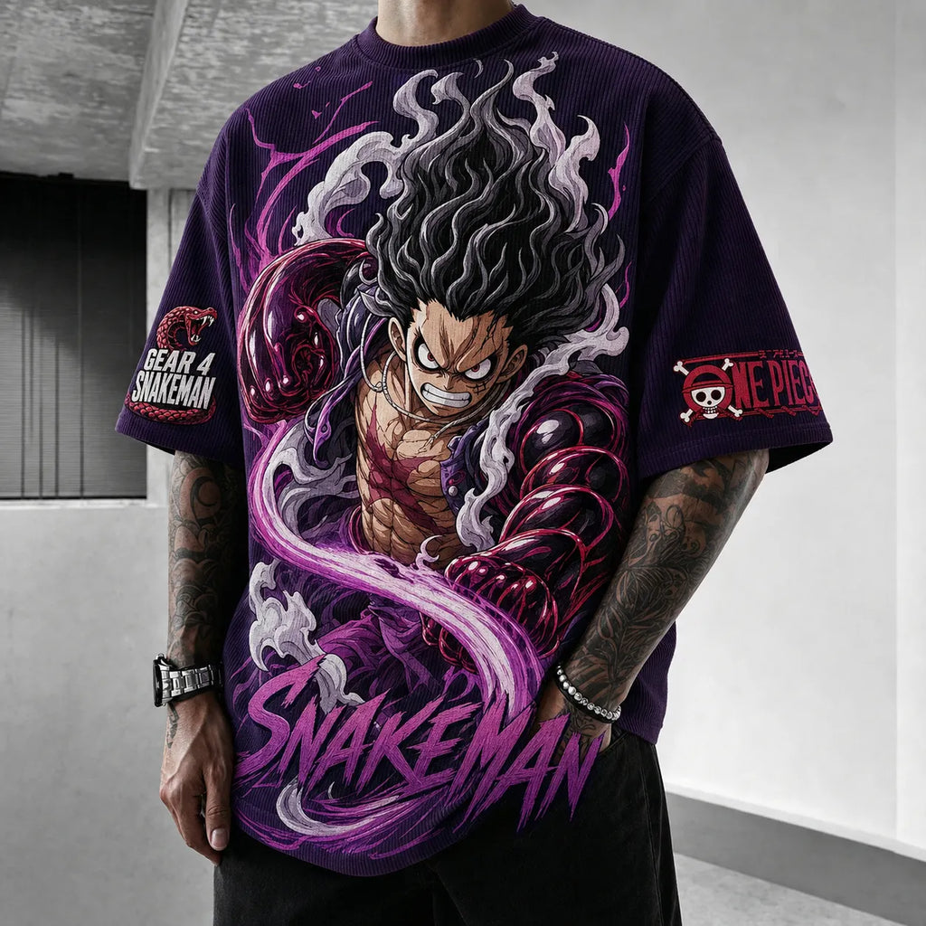 One Piece Unisex Short-Sleeve Corduroy T-Shirt With Anime Print