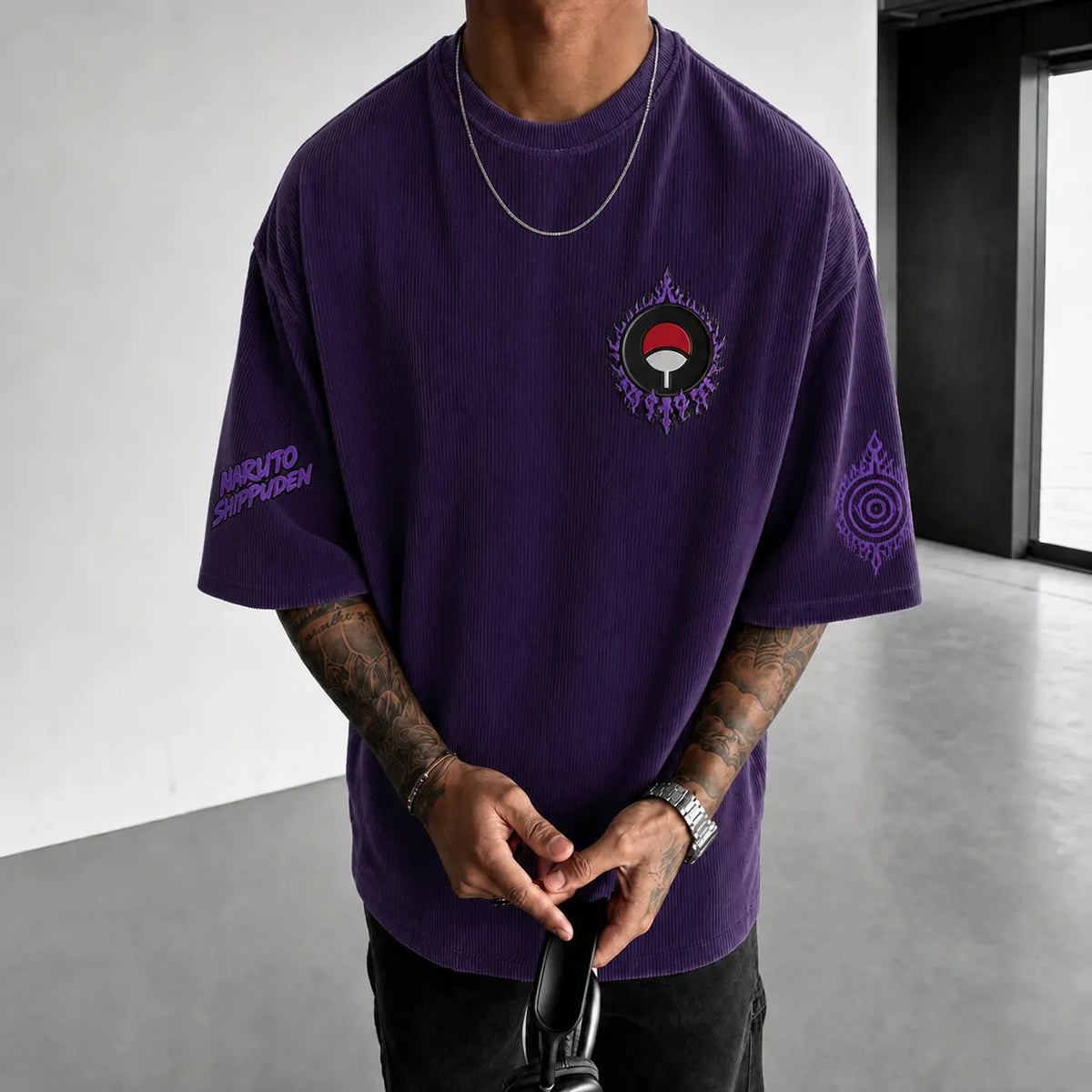 NINDO Unisex Anime-Style Retro Corduroy Oversized T-Shirt
