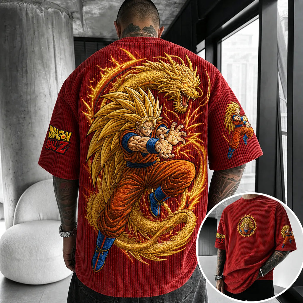 Dragon Ball Unisex Anime-Style Retro Corduroy Oversized T-Shirt