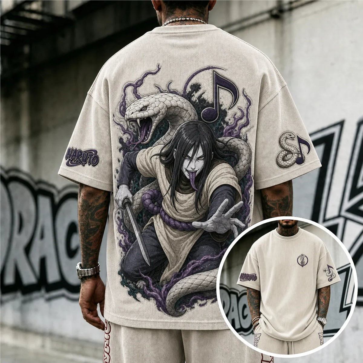 NINDO Unisex Anime-Style Retro Corduroy Oversized T-Shirt