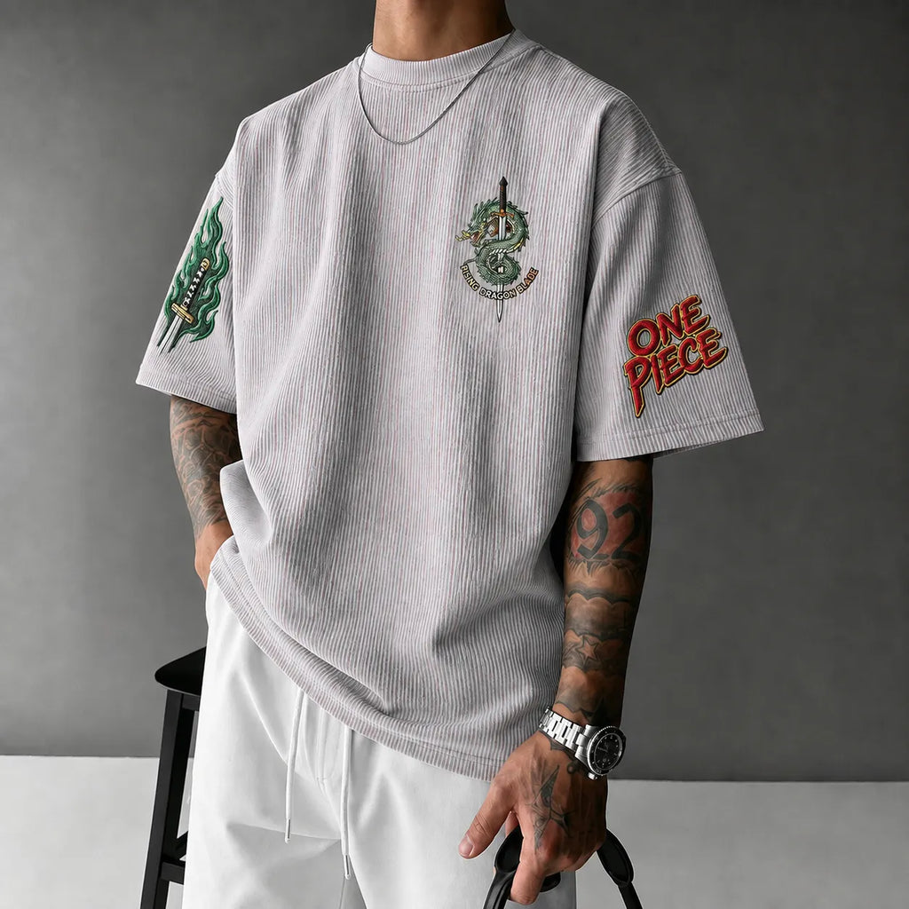 One Piece Unisex Short-Sleeve Corduroy T-Shirt With Anime Print