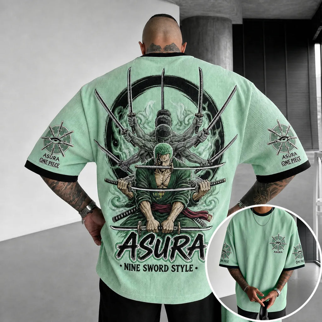 One Piece Unisex Short-Sleeve Corduroy T-Shirt With Anime Print