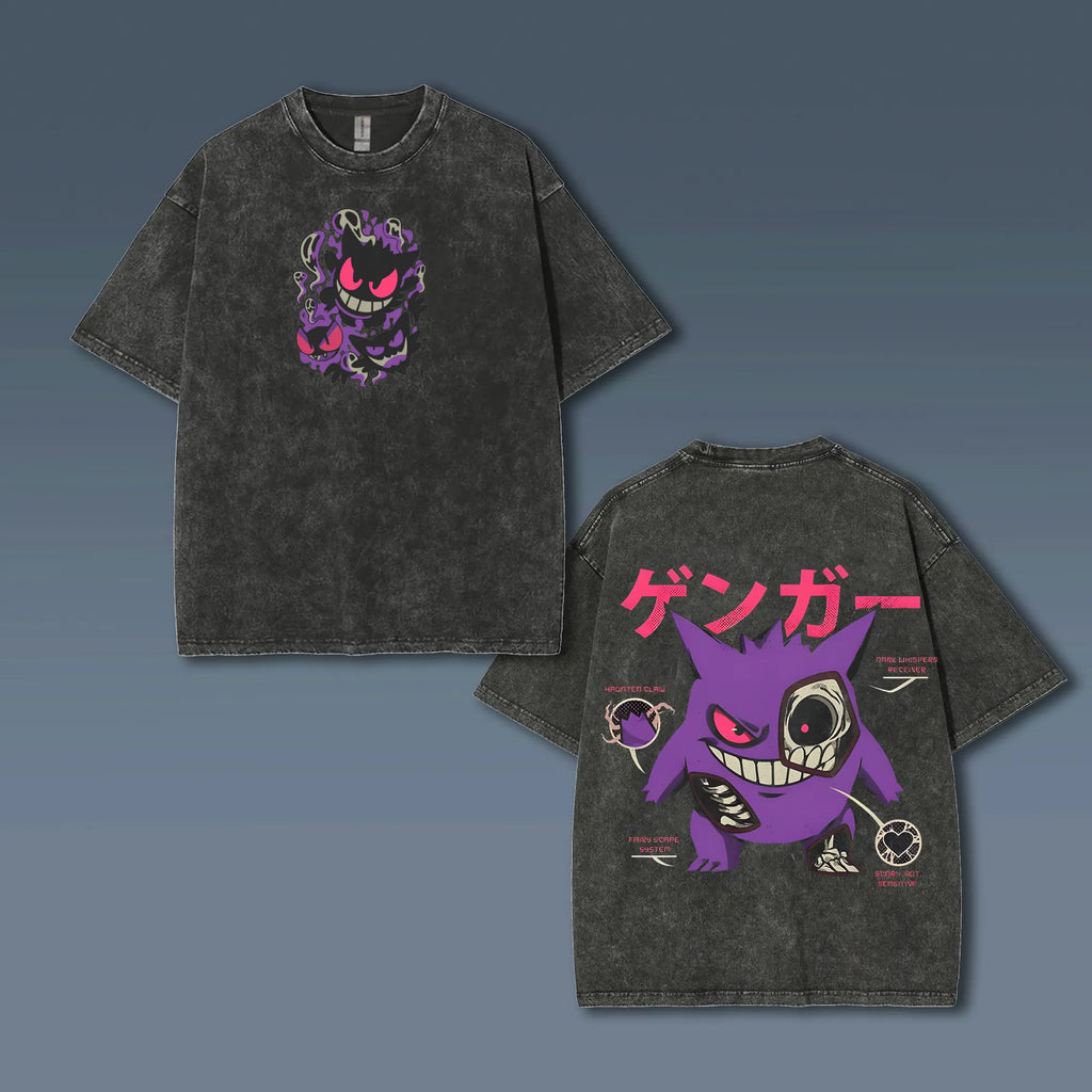 PKM-Unisex Anime Style Vintage Washed T-Shirt