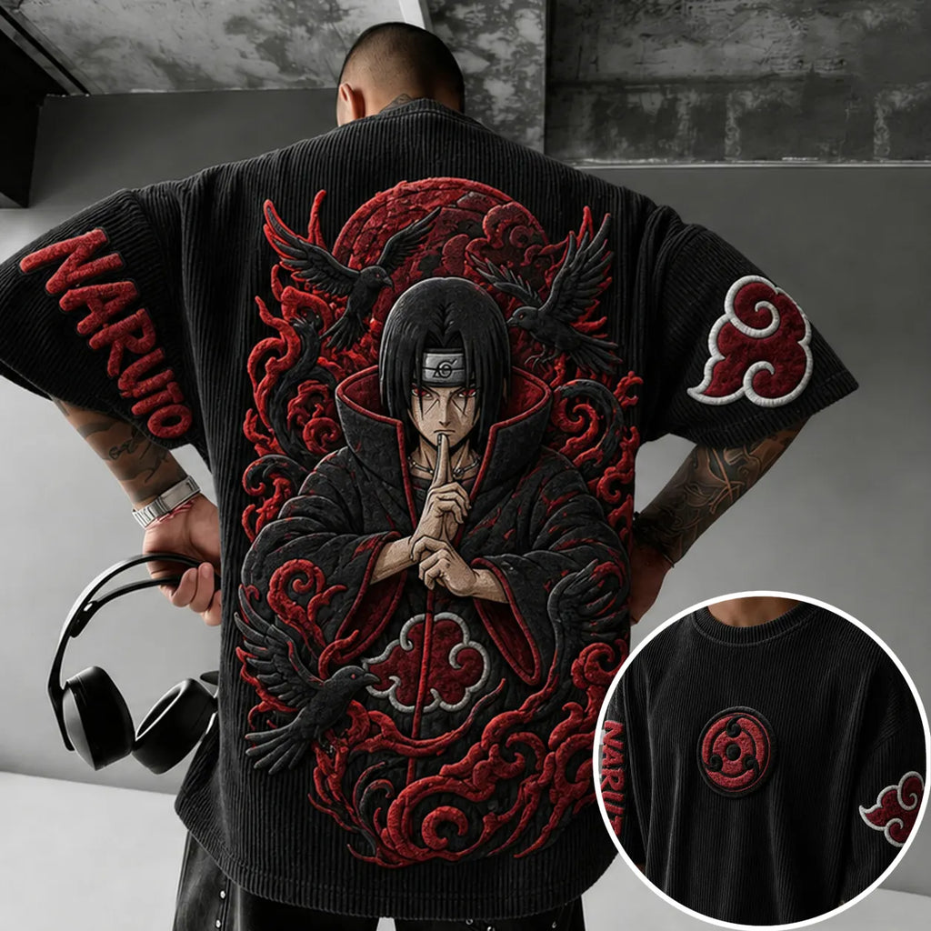 NINDO Unisex Anime-Style Retro Corduroy Oversized T-Shirt