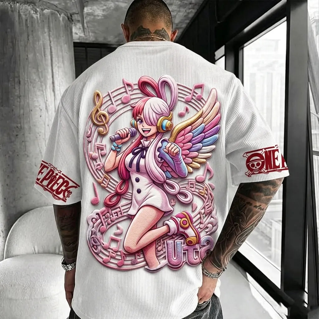 One Piece Unisex Anime-Style Retro Corduroy Oversized T-Shirt