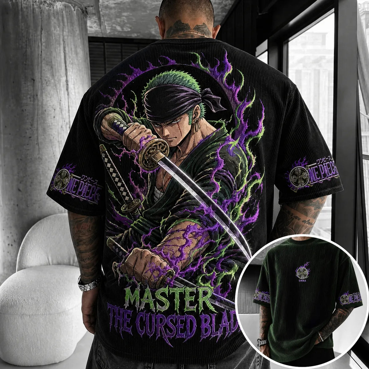 One Piece Unisex Short-Sleeve Corduroy T-Shirt With Anime Print