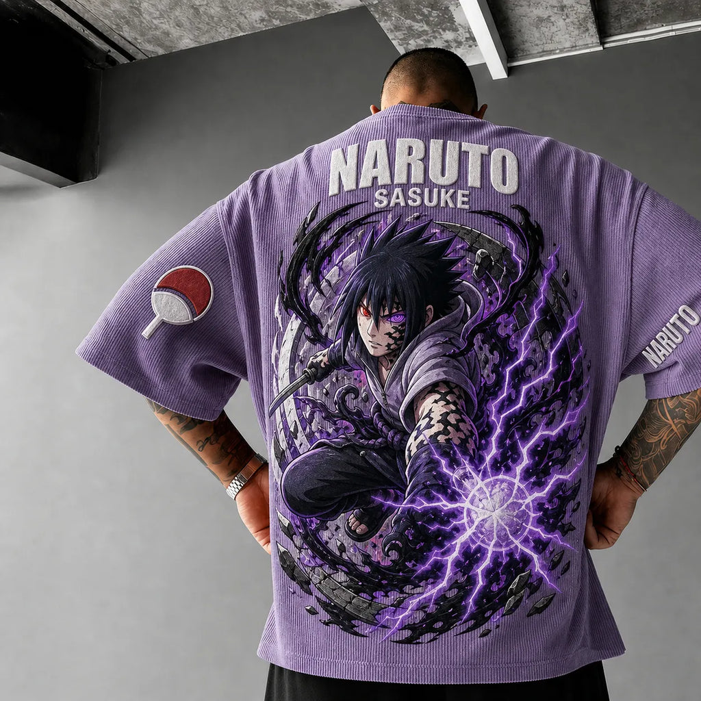 NINDO Unisex Anime-Style Retro Corduroy Oversized T-Shirt