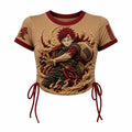 NINDO Women's Slim-Fit Short-Sleeve T-Shirt With Anime Print And Side Drawstrings