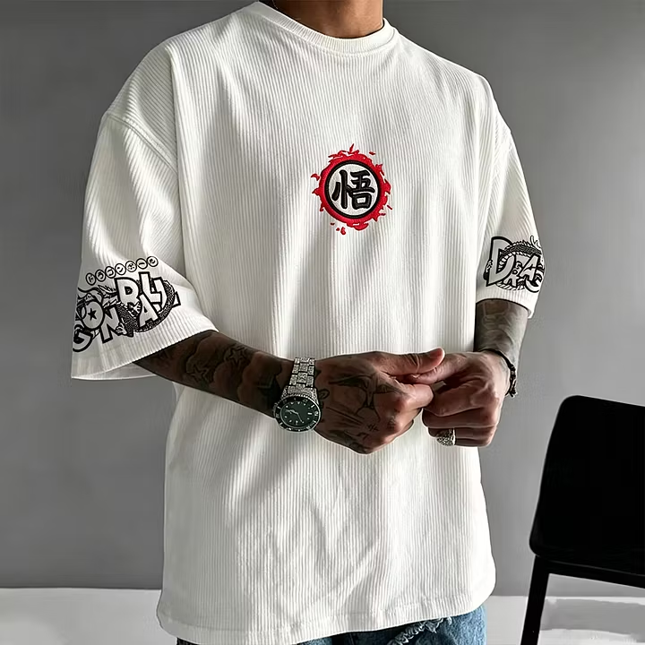 Dragon Ball Unisex Loose-Fit Rock Band Vertical Stripe T-Shirt