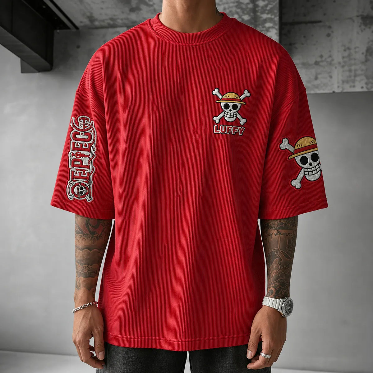One Piece Unisex Short-Sleeve Corduroy T-Shirt With Anime Print