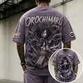 NINDO Unisex Oversized Anime-Print Vertical-Stripe Short-Sleeve T-Shirt