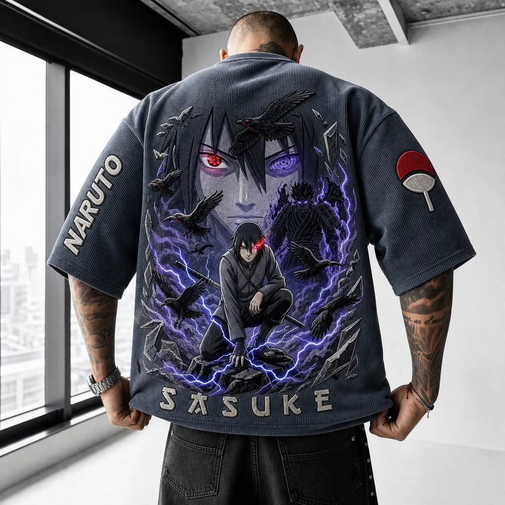 NINDO Unisex Anime-Style Retro Corduroy Oversized T-Shirt