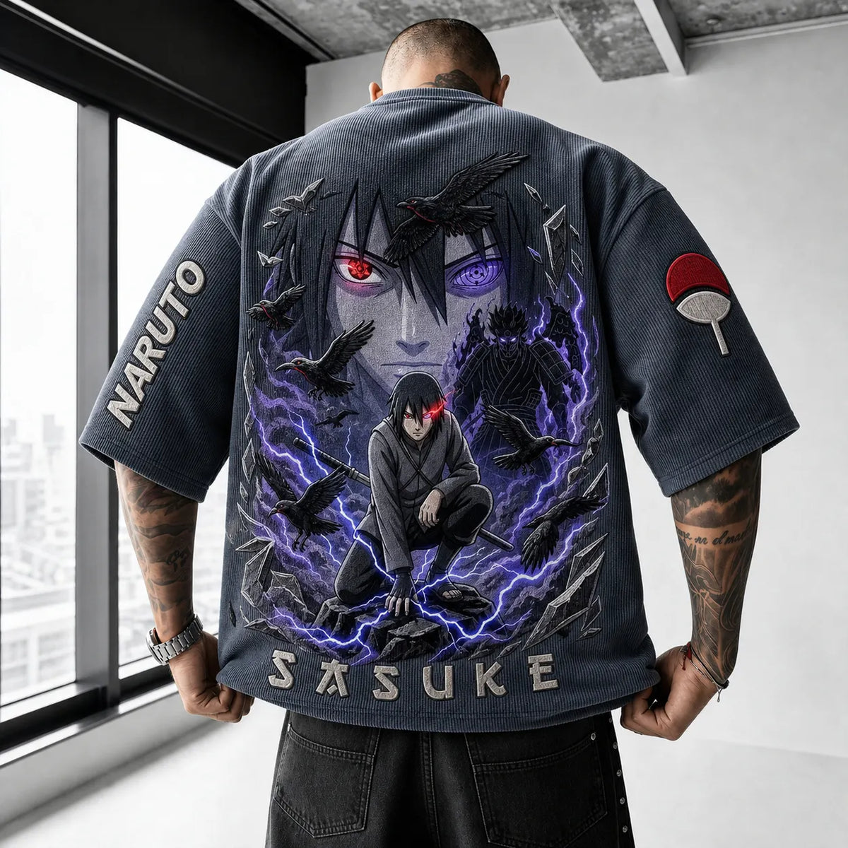 NINDO Unisex Anime-Style Retro Corduroy Oversized T-Shirt