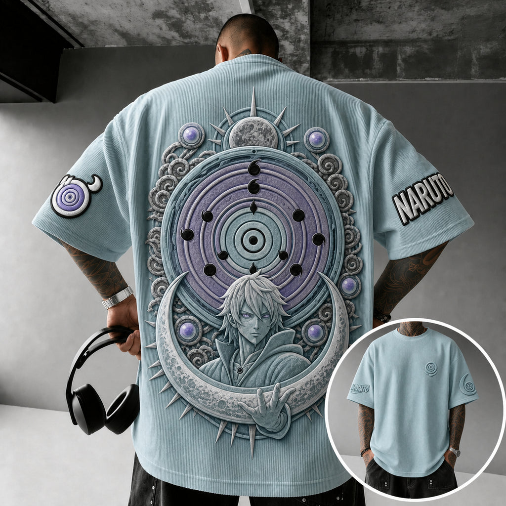 NINDO Unisex Anime-Style Retro Corduroy Oversized T-Shirt