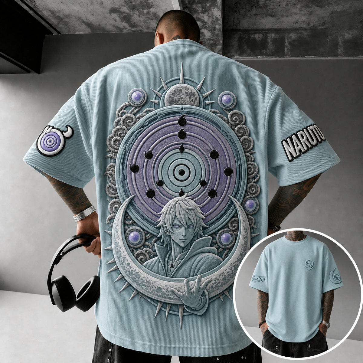 NINDO Unisex Anime-Style Retro Corduroy Oversized T-Shirt