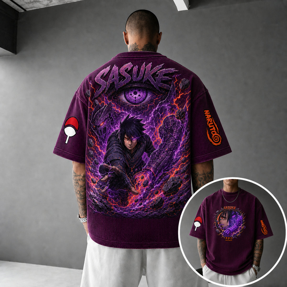 NINDO Unisex Anime-Style Retro Corduroy Oversized T-Shirt