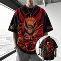 NINDO Unisex Oversized Anime-Print Vertical-Stripe Short-Sleeve T-Shirt