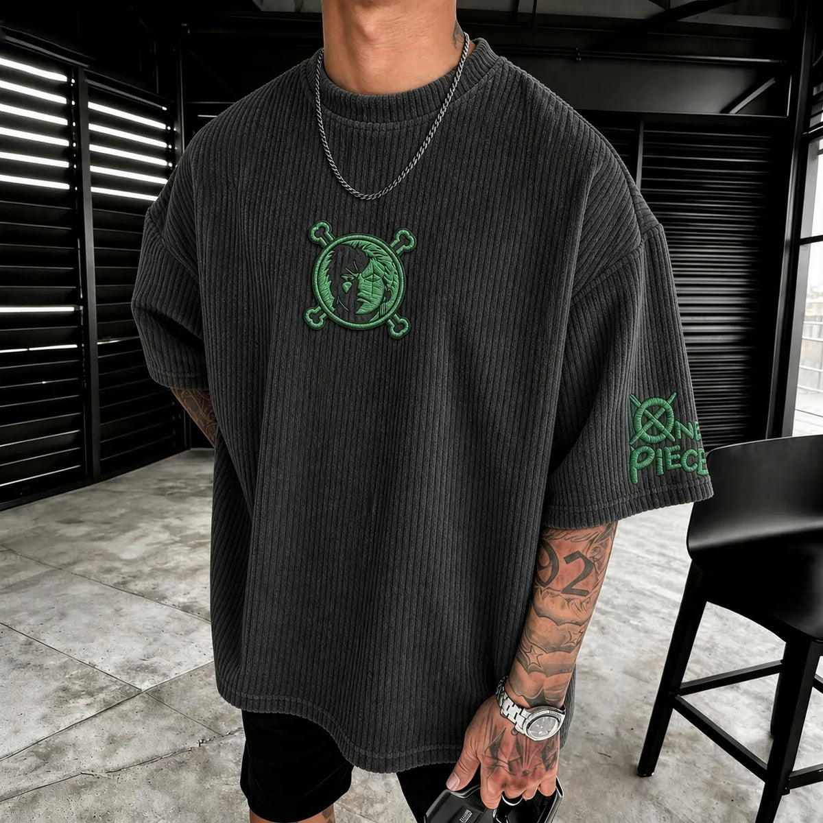One Piece Unisex Anime-Style Retro Corduroy Oversized T-Shirt