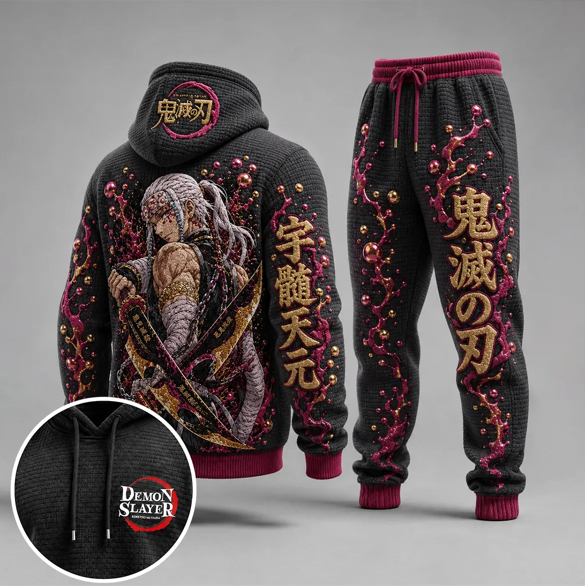 KNY Vintage Anime Print Long Sleeve Drawstring Tracksuit Hoodie Set