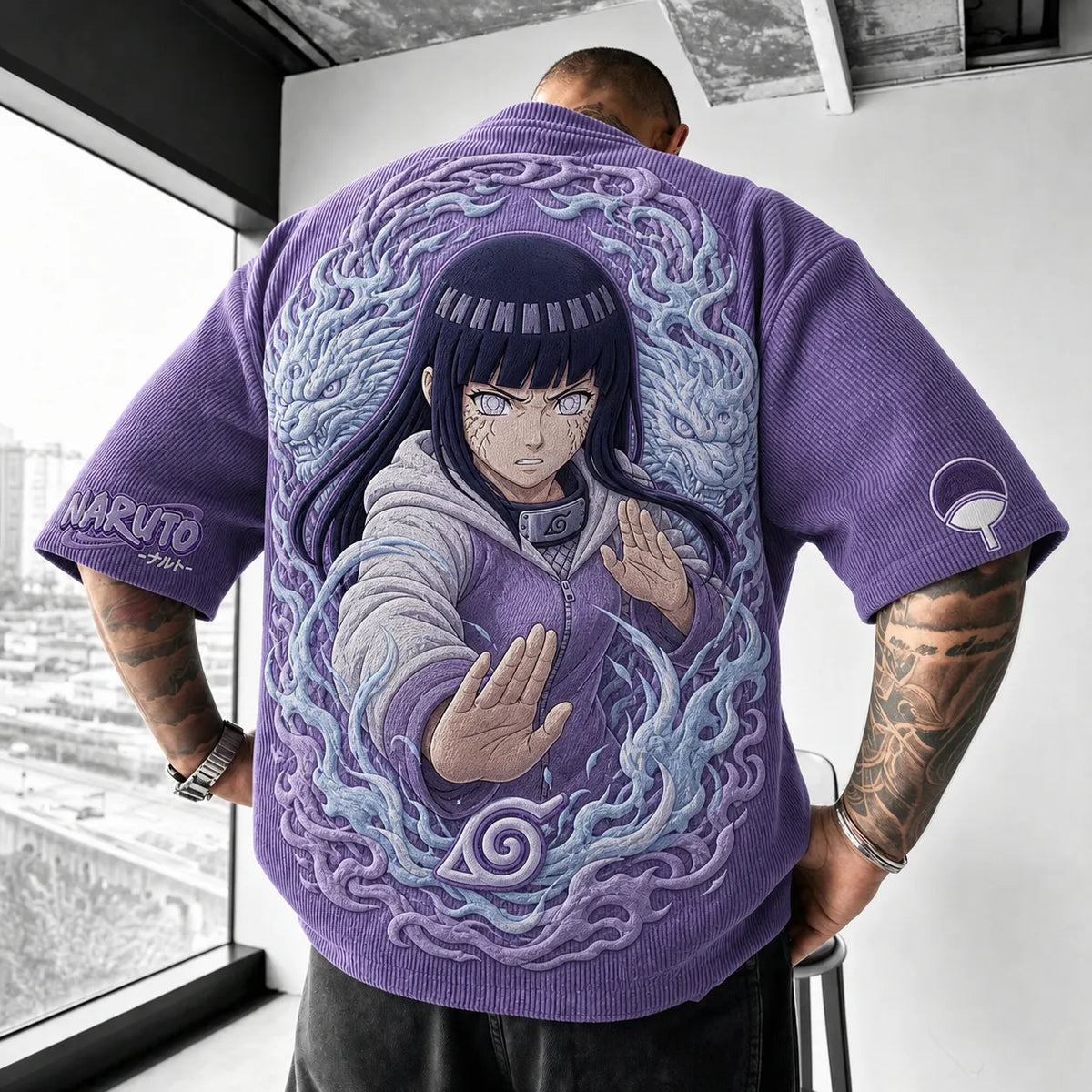 NINDO Unisex Anime-Style Retro Corduroy Oversized T-Shirt