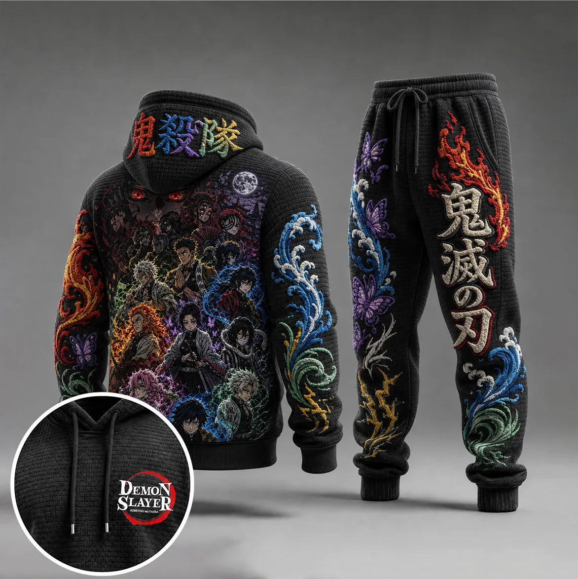 KNY Vintage Anime Print Long Sleeve Drawstring Tracksuit Hoodie Set