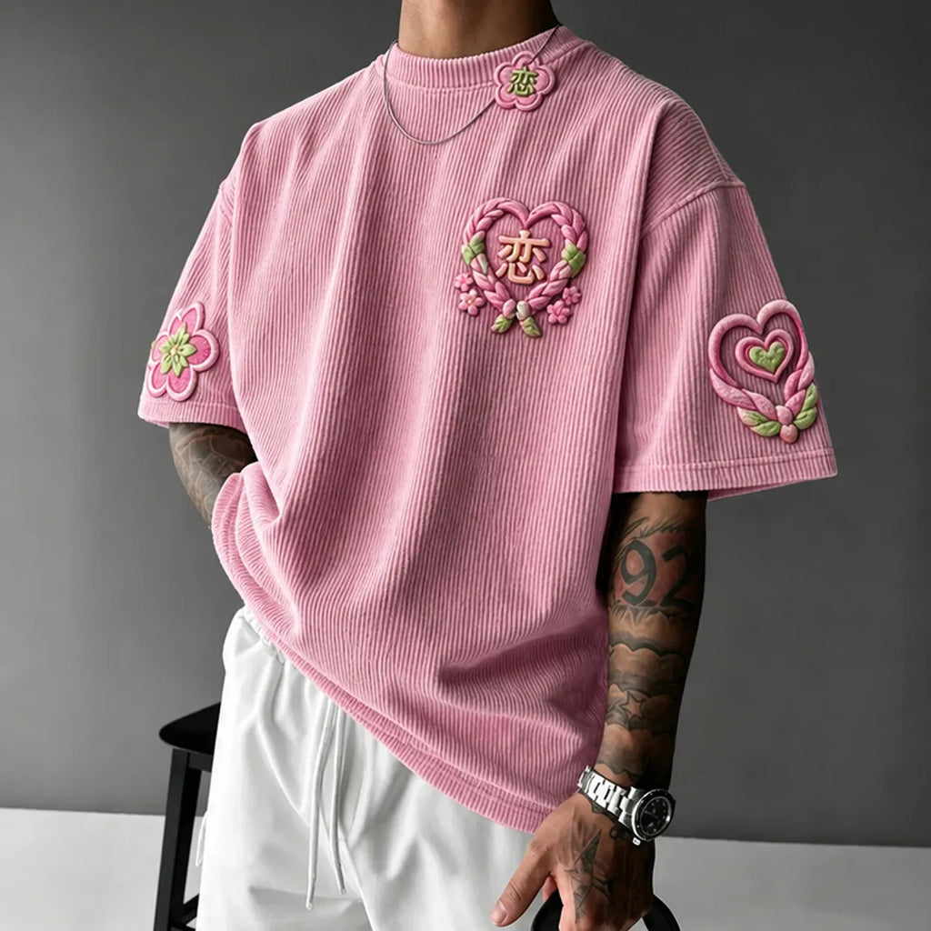 KNY Unisex Anime-Style Retro Corduroy Oversized T-Shirt