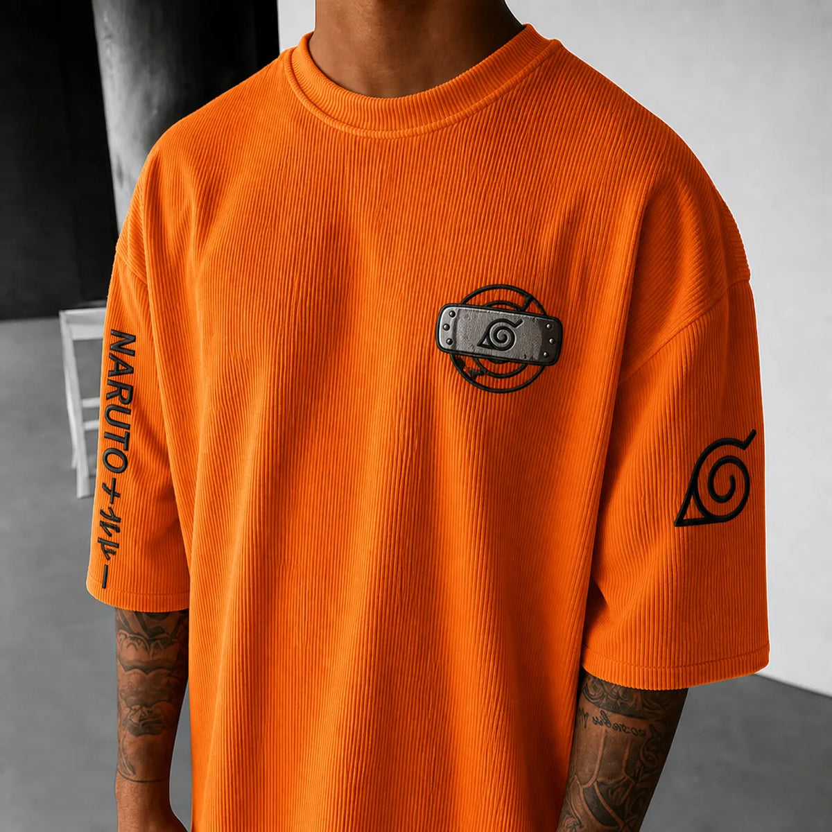 NINDO Unisex Anime-Style Retro Corduroy Oversized T-Shirt