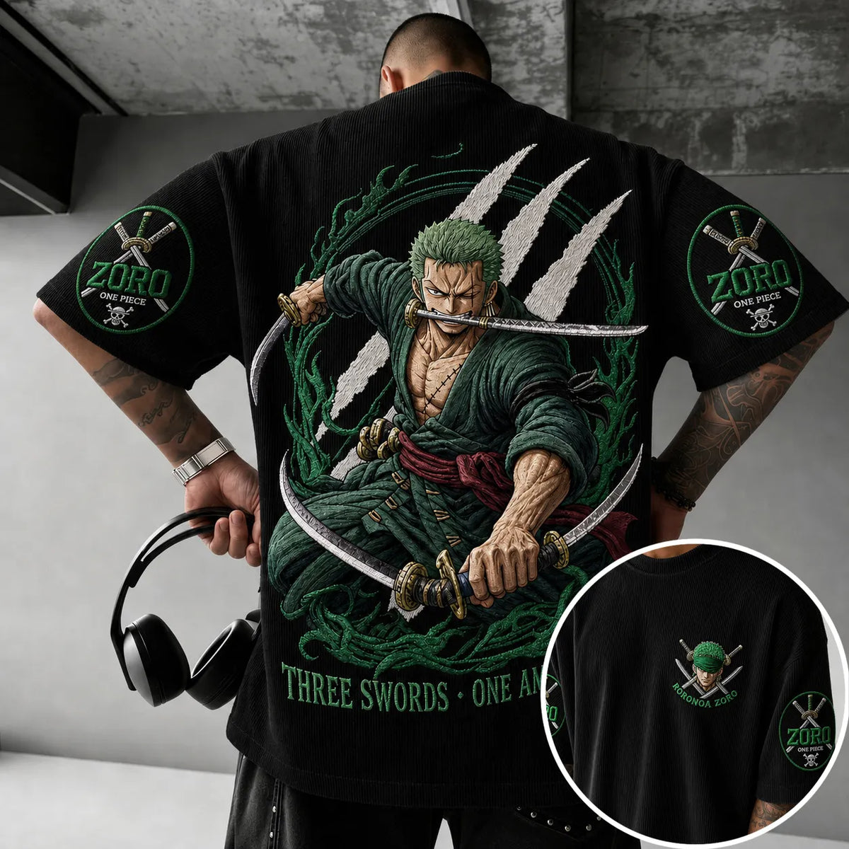One Piece Unisex Short-Sleeve Corduroy T-Shirt With Anime Print