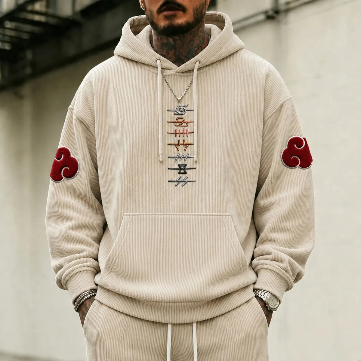 NINDO Unisex Retro Corduroy Hoodie With Anime-style Graphics
