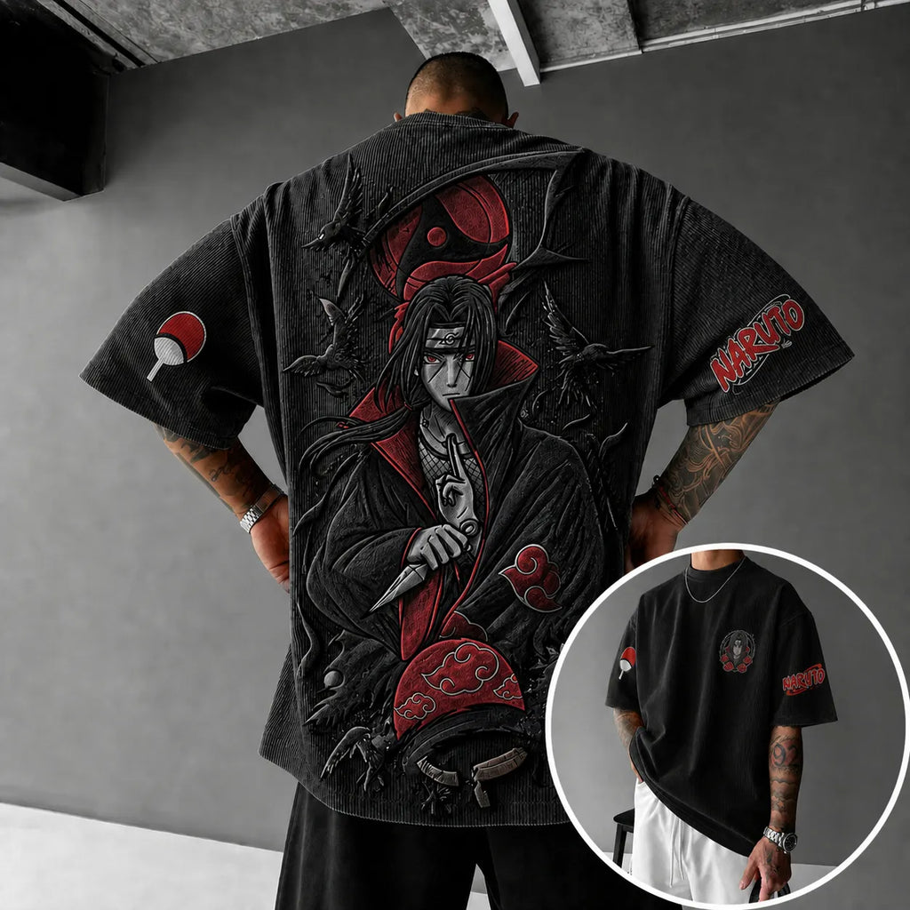 NINDO Unisex Anime-Style Retro Corduroy Oversized T-Shirt