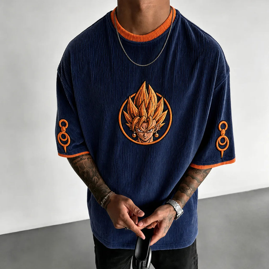 Dragon Ball Unisex Anime-Style Retro Corduroy Oversized T-Shirt