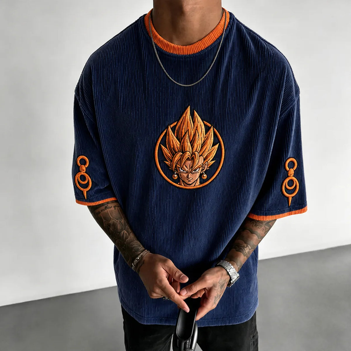 Dragon Ball Unisex Anime-Style Retro Corduroy Oversized T-Shirt
