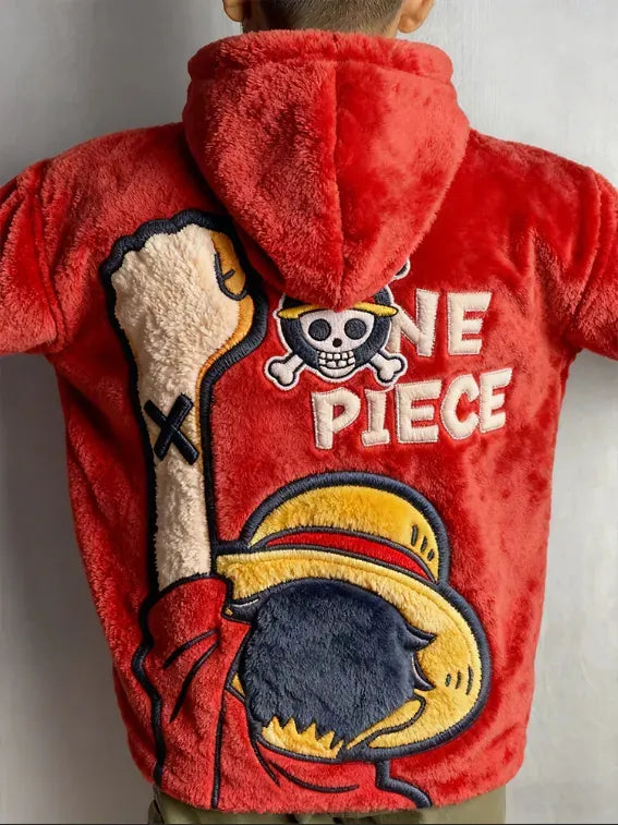 One Piece Color-blocked Plush Hoodie