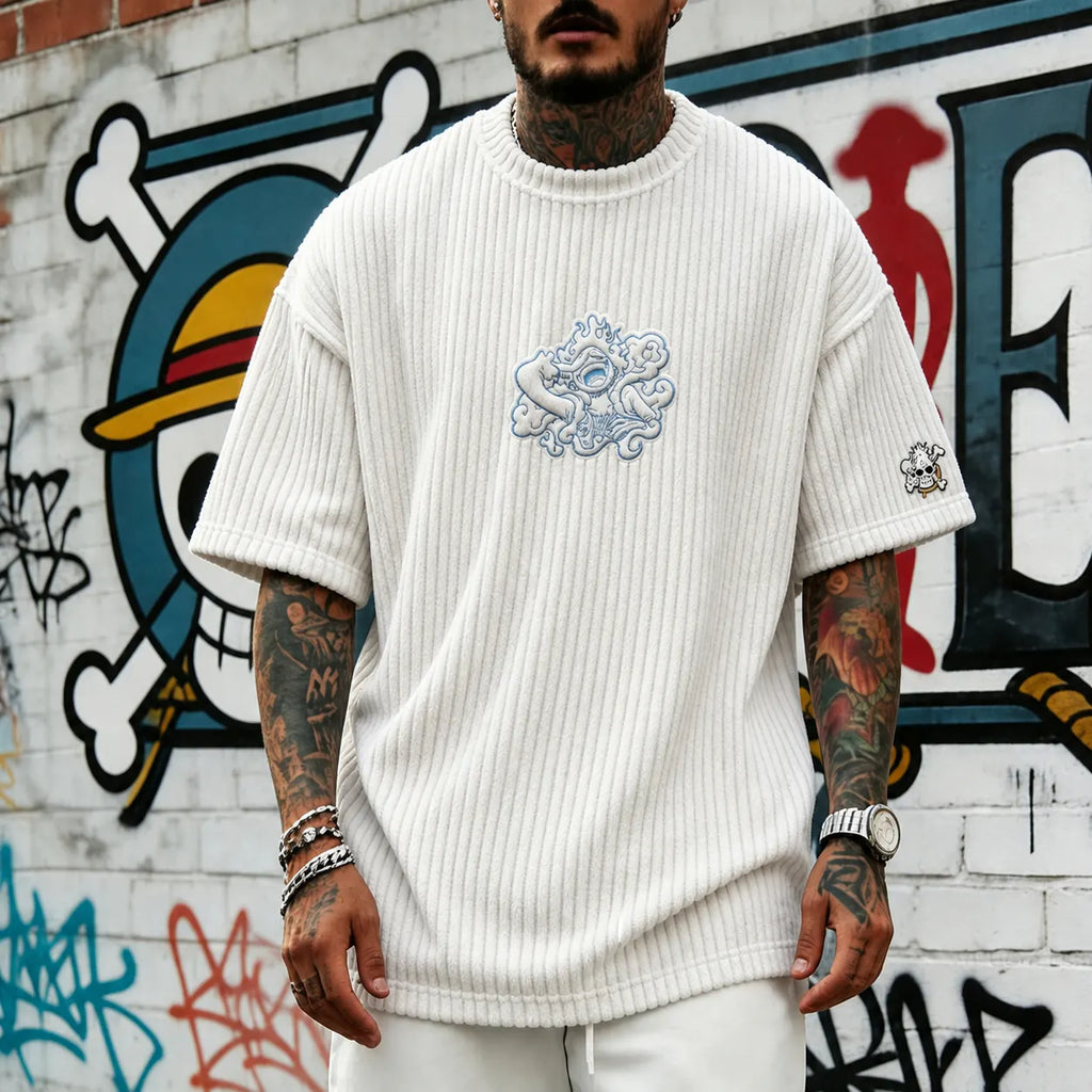 One Piece Unisex Anime-Style Retro Corduroy Oversized T-Shirt