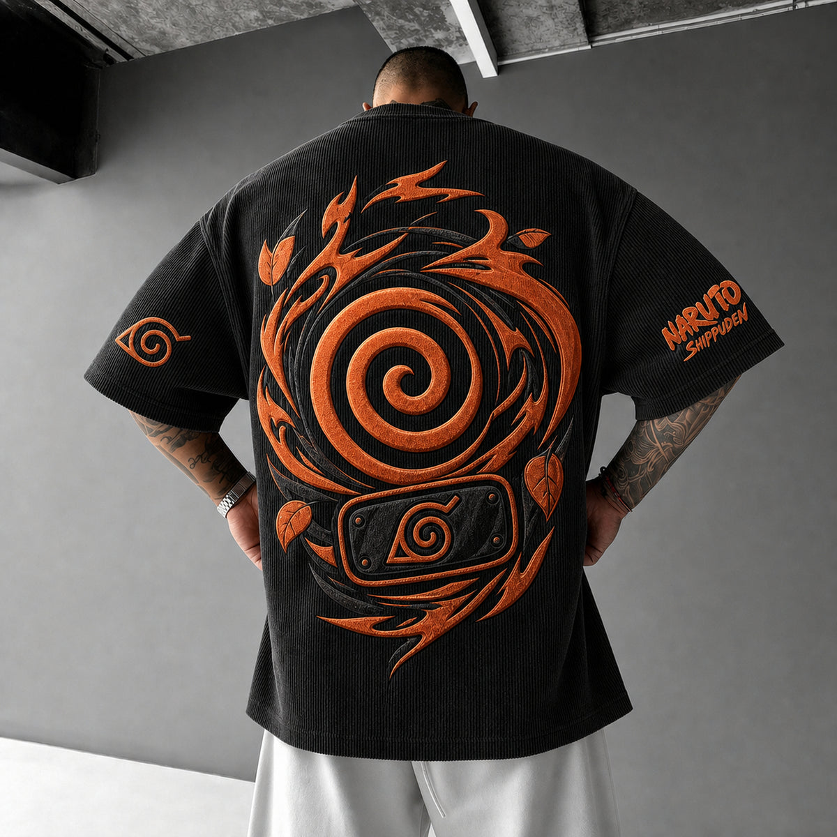 NINDO Unisex Anime-Style Retro Corduroy Oversized T-Shirt