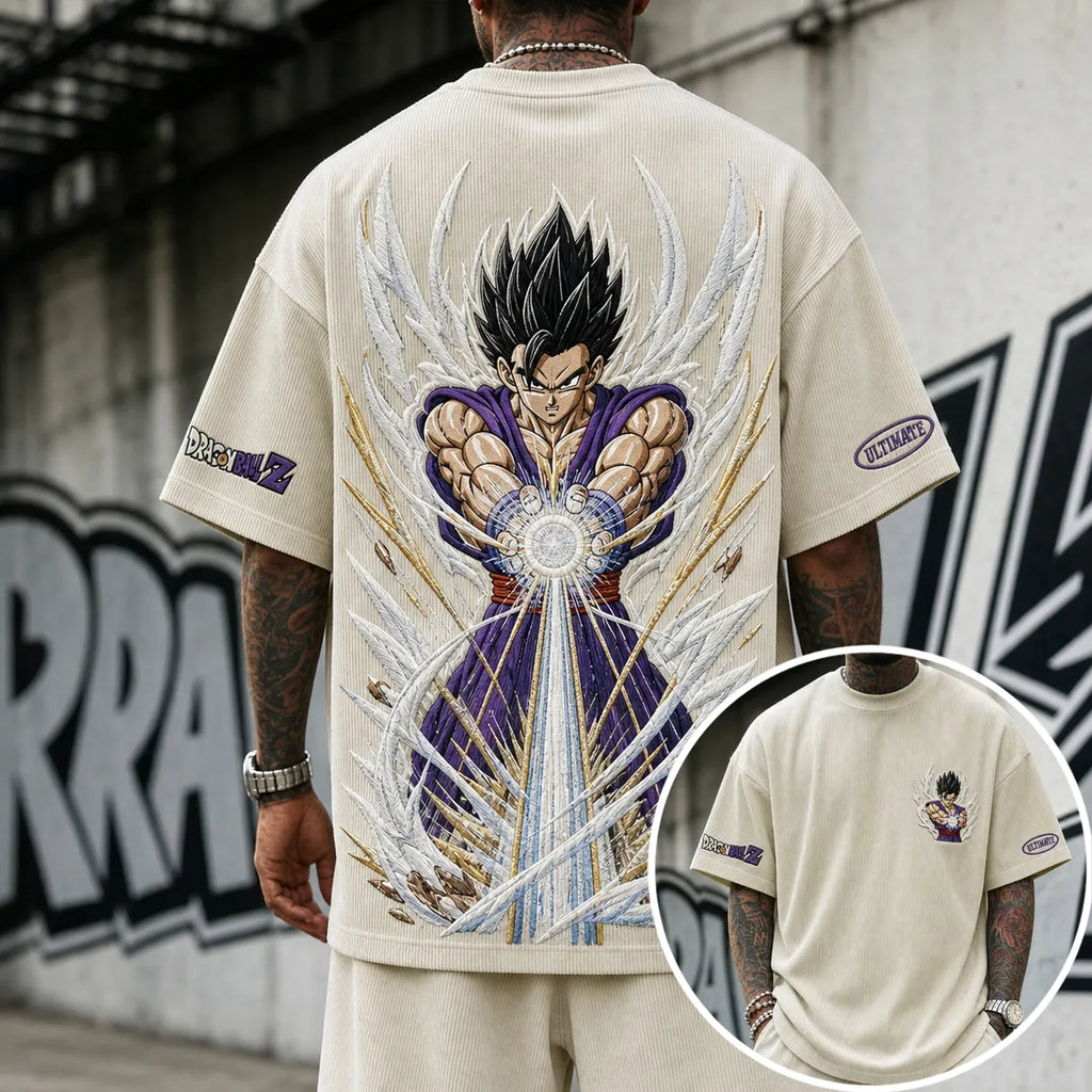Dragon Ball Unisex Loose-Fit Rock Band Vertical Stripe T-Shirt
