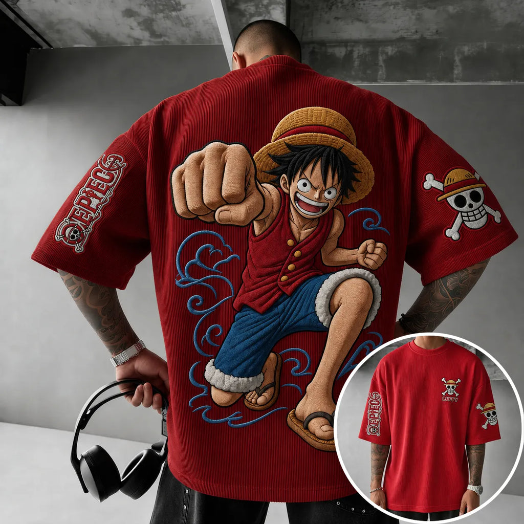 One Piece Unisex Short-Sleeve Corduroy T-Shirt With Anime Print